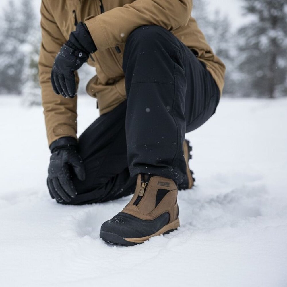 Khombu 9 Boots Men's Outdoor Waterproof Rugged Slip-on Winter Snow Shoes Brown